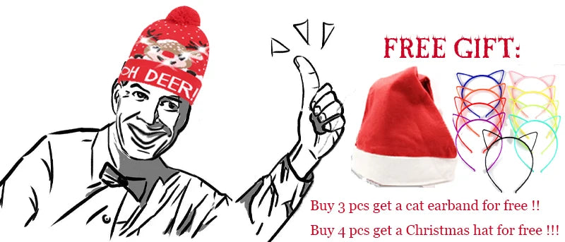 NEW 50 Designs LED Christmas Hats Beanie New Year Knitted Illuminate Warm Hat Christmas Tree Snowman Kids Adults Hat