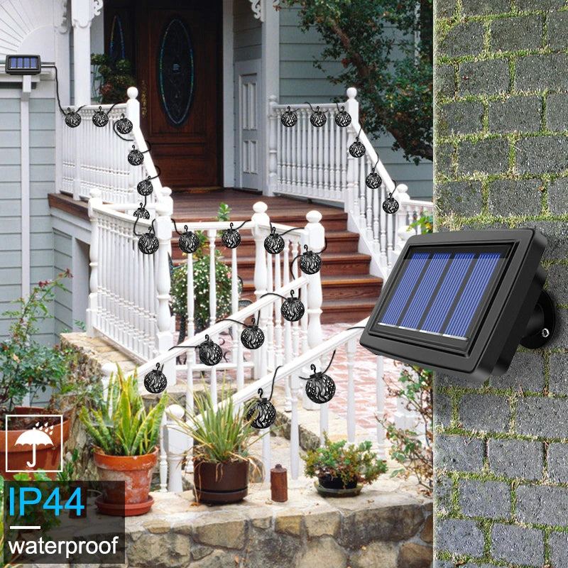 Solar String Lights LED Outdoor Waterproof Flickering Flame Hanging Solar Lantern Lamp with 8 Ball for Patio Garden Yard