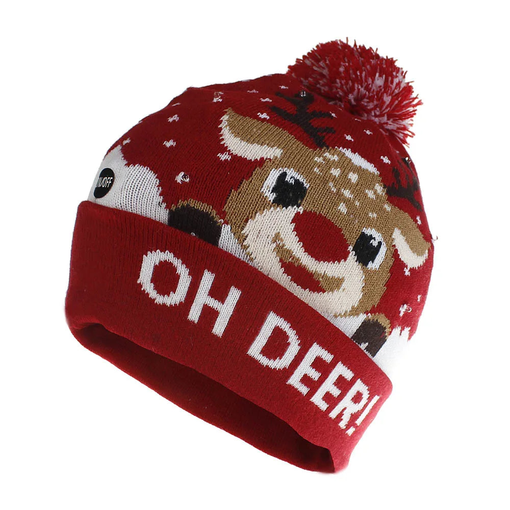 ON SALE! 2025 New Year LED Knitted Christmas Hat Beanie Light Up Illuminate Warm Hat For Kids Adults New Year Christmas Decor