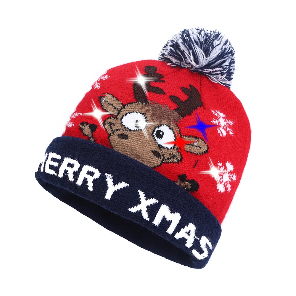 NEW 50 Designs LED Christmas Hats Beanie New Year Knitted Illuminate Warm Hat Christmas Tree Snowman Kids Adults Hat
