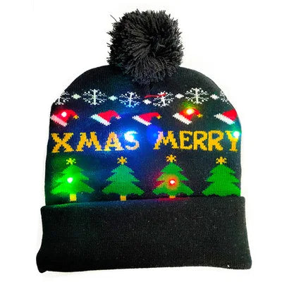 NEW 50 Designs LED Christmas Hats Beanie New Year Knitted Illuminate Warm Hat Christmas Tree Snowman Kids Adults Hat