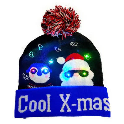 ON SALE! 2025 New Year LED Knitted Christmas Hat Beanie Light Up Illuminate Warm Hat For Kids Adults New Year Christmas Decor