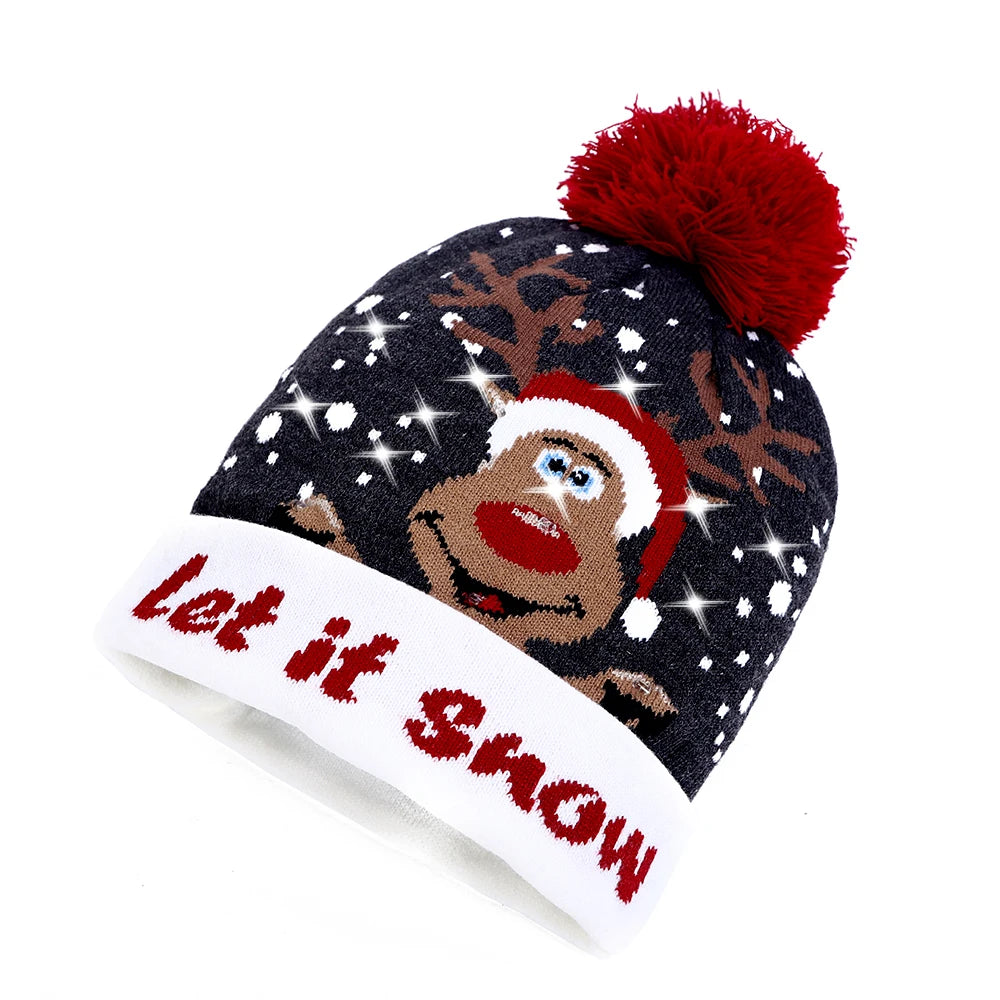 NEW 50 Designs LED Christmas Hats Beanie New Year Knitted Illuminate Warm Hat Christmas Tree Snowman Kids Adults Hat
