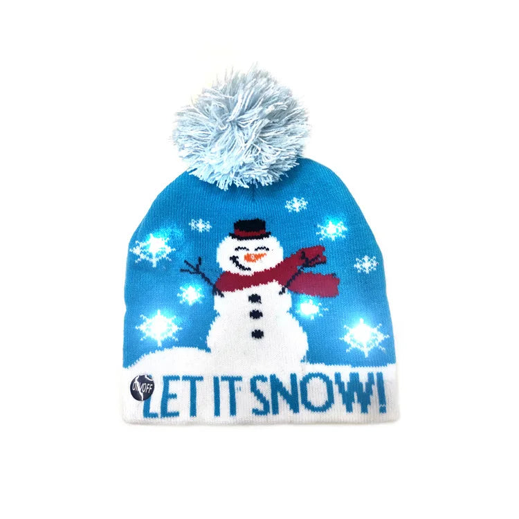 ON SALE! 2025 New Year LED Knitted Christmas Hat Beanie Light Up Illuminate Warm Hat For Kids Adults New Year Christmas Decor