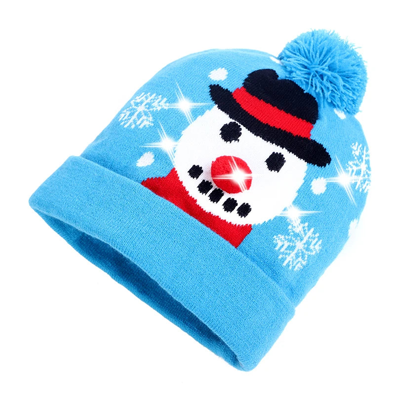 NEW 50 Designs LED Christmas Hats Beanie New Year Knitted Illuminate Warm Hat Christmas Tree Snowman Kids Adults Hat