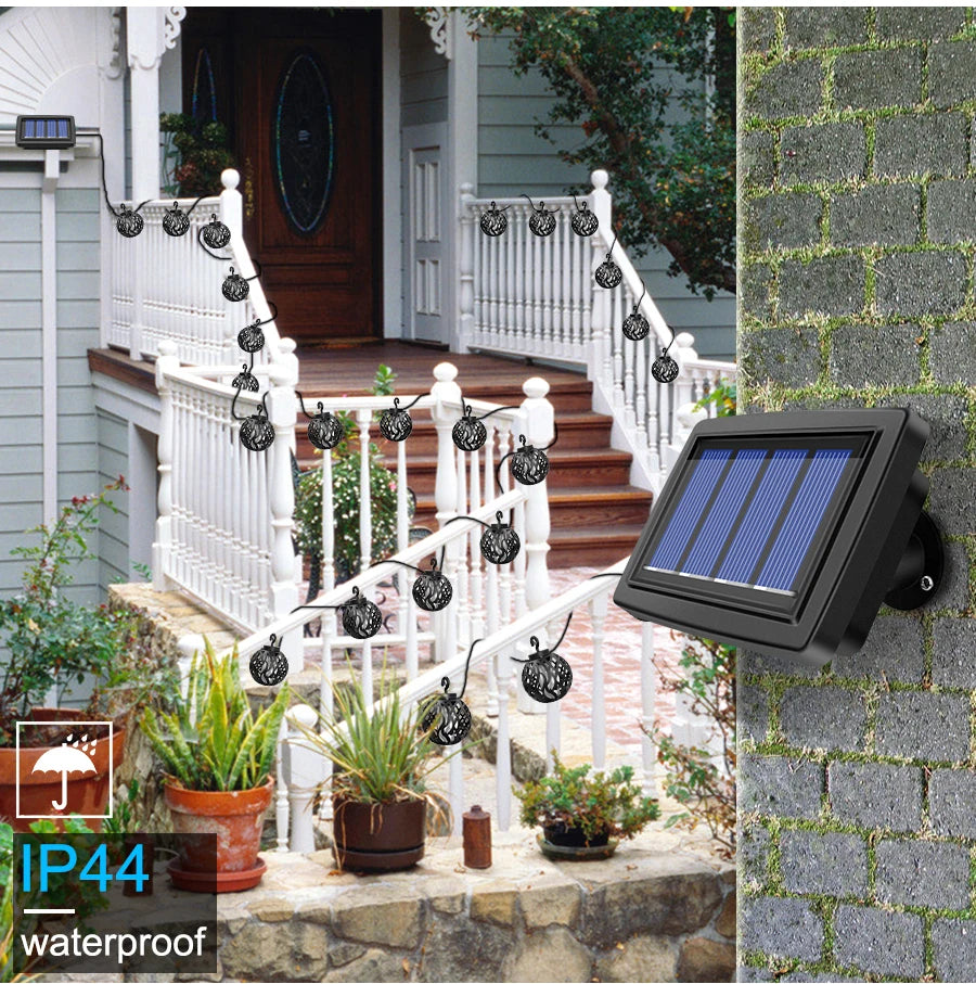 Solar String Lights LED Outdoor Waterproof Flickering Flame Hanging Solar Lantern Lamp with 8 Ball for Patio Garden Yard