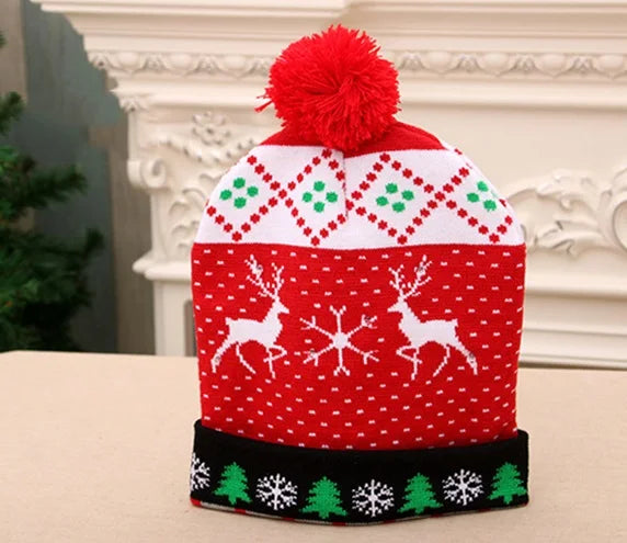 NEW 50 Designs LED Christmas Hats Beanie New Year Knitted Illuminate Warm Hat Christmas Tree Snowman Kids Adults Hat