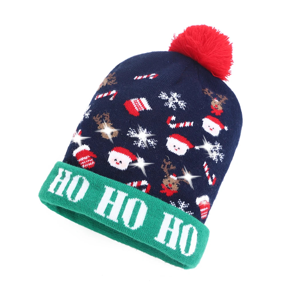 NEW 50 Designs LED Christmas Hats Beanie New Year Knitted Illuminate Warm Hat Christmas Tree Snowman Kids Adults Hat