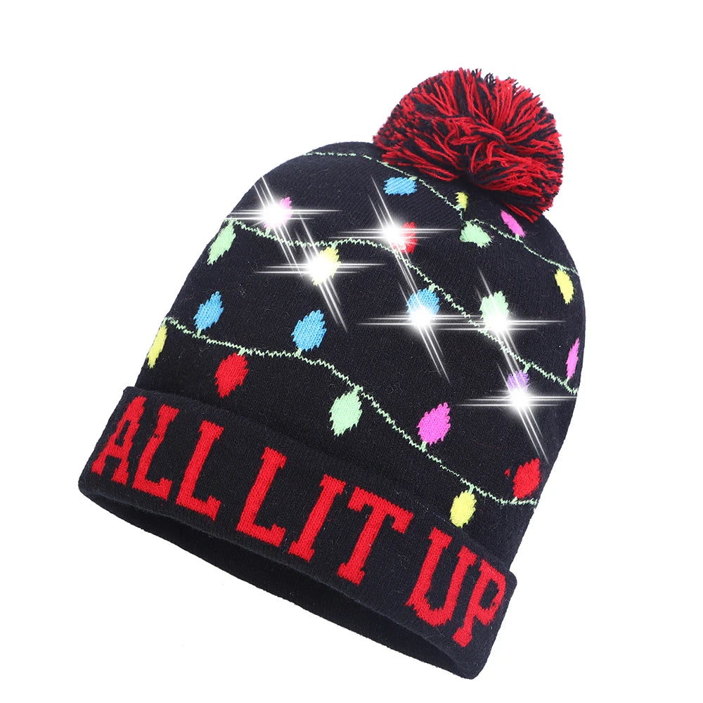 NEW 50 Designs LED Christmas Hats Beanie New Year Knitted Illuminate Warm Hat Christmas Tree Snowman Kids Adults Hat