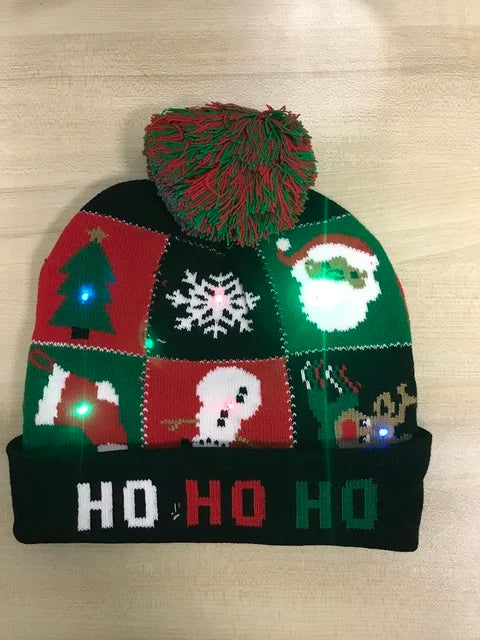 NEW 50 Designs LED Christmas Hats Beanie New Year Knitted Illuminate Warm Hat Christmas Tree Snowman Kids Adults Hat