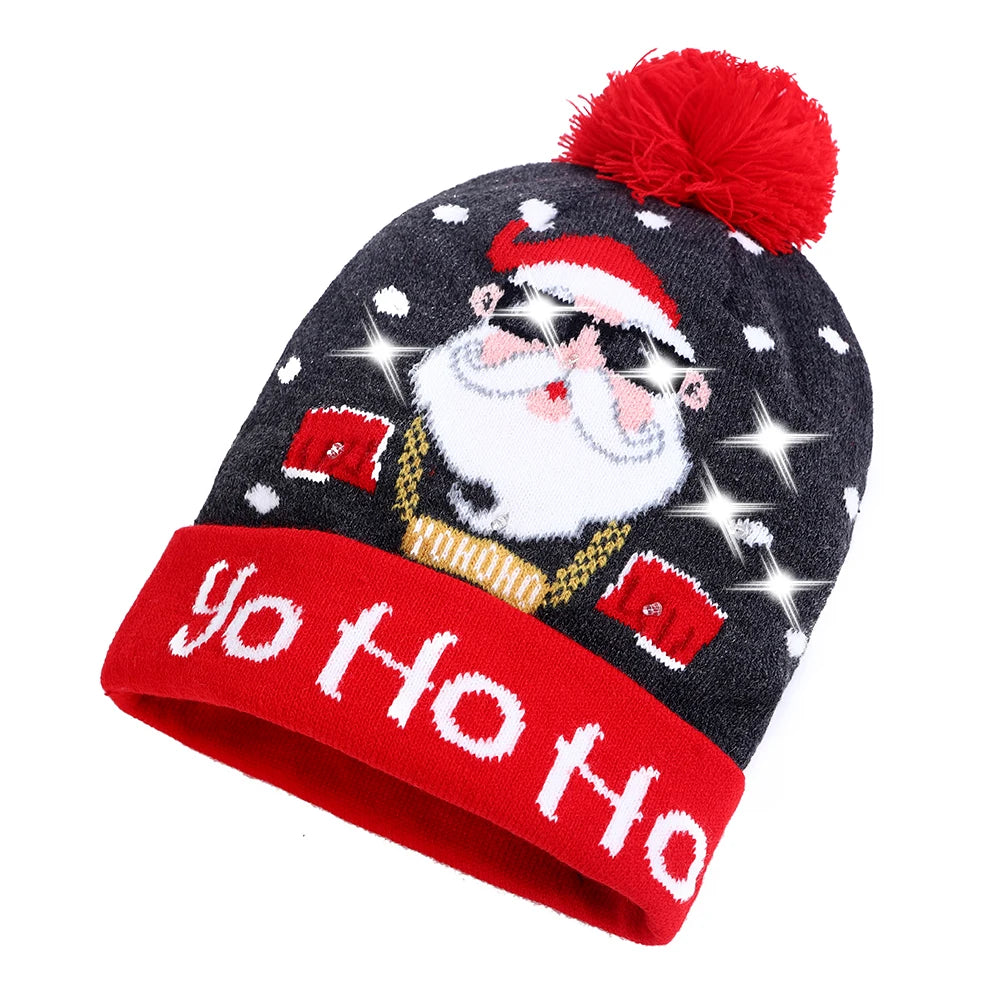 NEW 50 Designs LED Christmas Hats Beanie New Year Knitted Illuminate Warm Hat Christmas Tree Snowman Kids Adults Hat