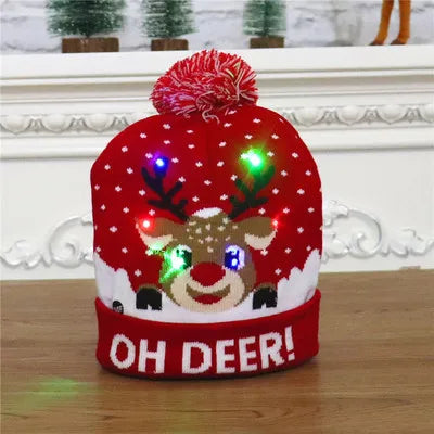 ON SALE! 2025 New Year LED Knitted Christmas Hat Beanie Light Up Illuminate Warm Hat For Kids Adults New Year Christmas Decor