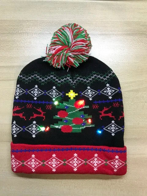 NEW 50 Designs LED Christmas Hats Beanie New Year Knitted Illuminate Warm Hat Christmas Tree Snowman Kids Adults Hat