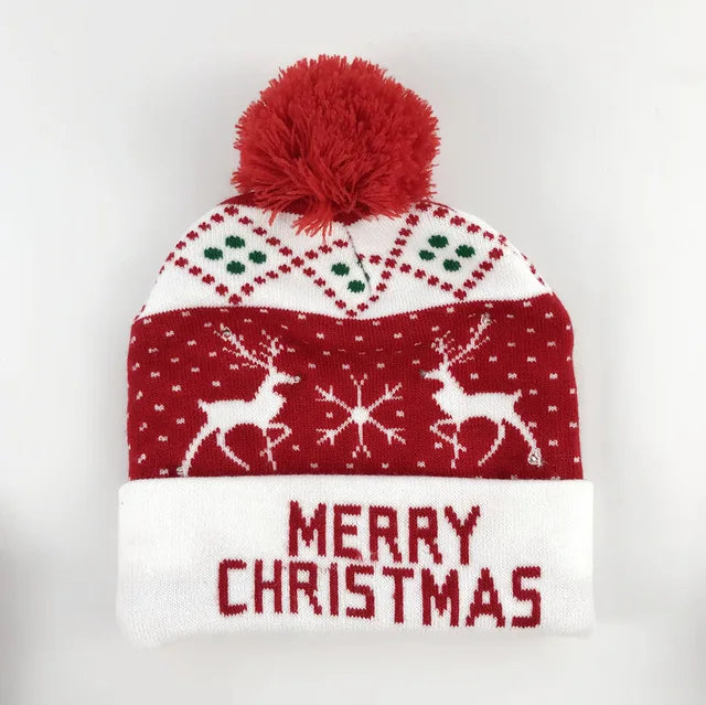 NEW 50 Designs LED Christmas Hats Beanie New Year Knitted Illuminate Warm Hat Christmas Tree Snowman Kids Adults Hat