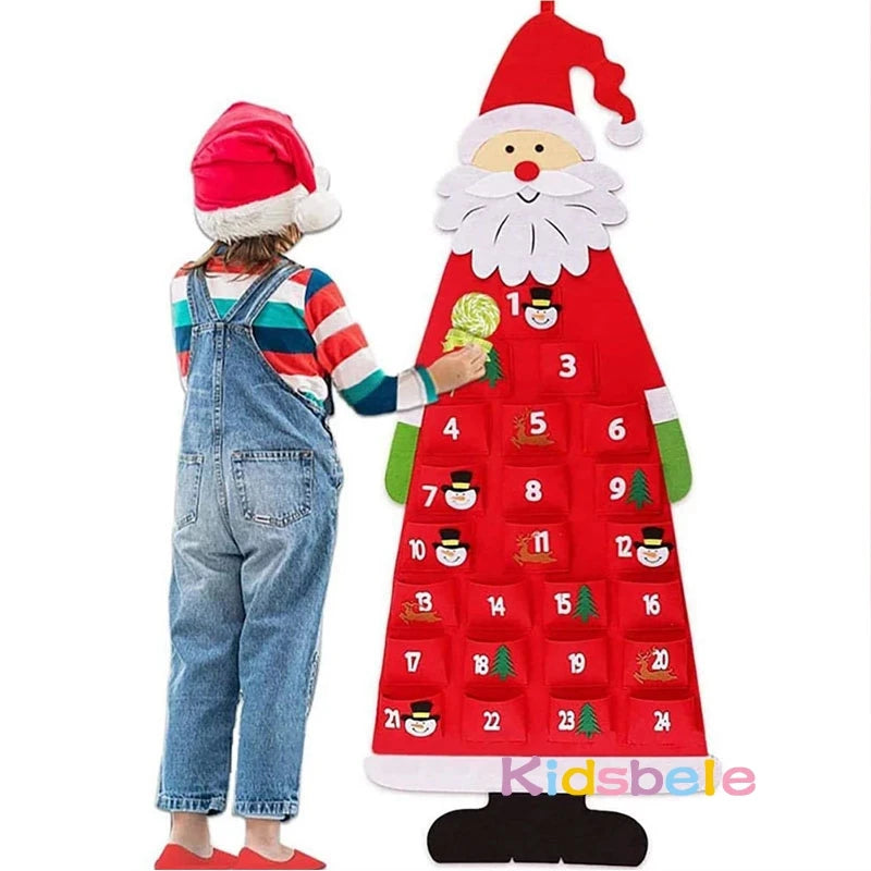 Christmas Felt Advent Calendar Wall Hanging Santa Advent Calendar with Pockets 24 Days Kids Toys For Children Christmas Gift