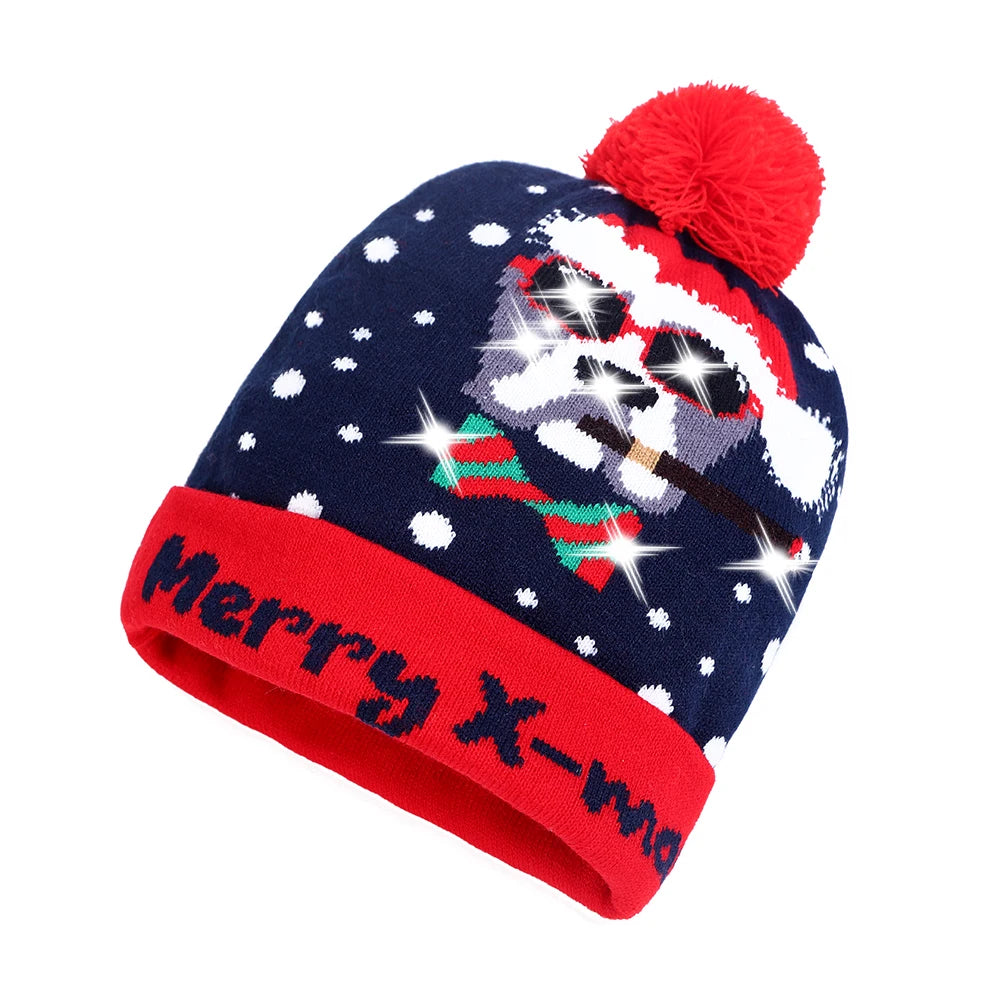 NEW 50 Designs LED Christmas Hats Beanie New Year Knitted Illuminate Warm Hat Christmas Tree Snowman Kids Adults Hat