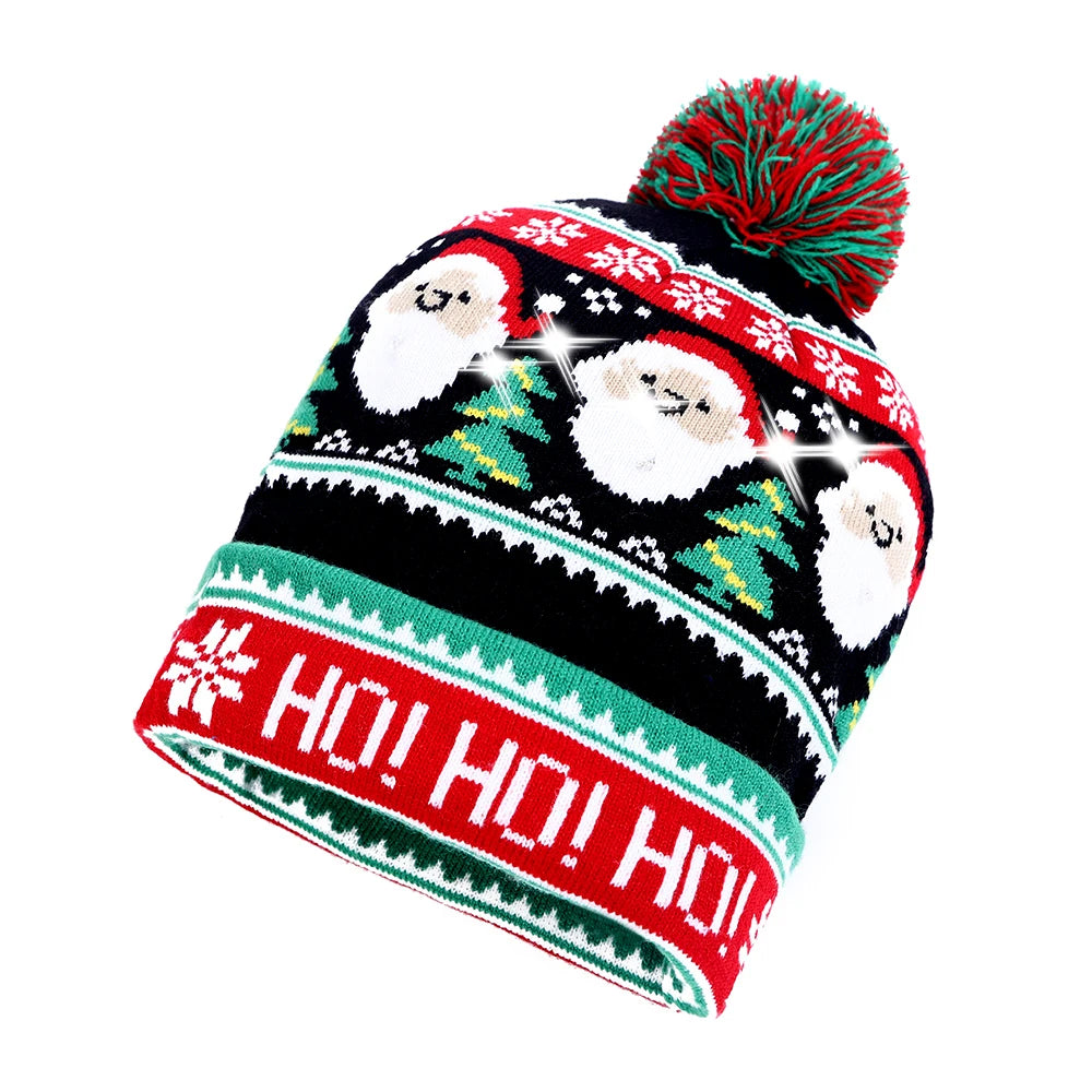 NEW 50 Designs LED Christmas Hats Beanie New Year Knitted Illuminate Warm Hat Christmas Tree Snowman Kids Adults Hat