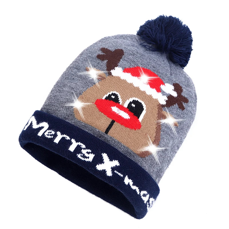 NEW 50 Designs LED Christmas Hats Beanie New Year Knitted Illuminate Warm Hat Christmas Tree Snowman Kids Adults Hat