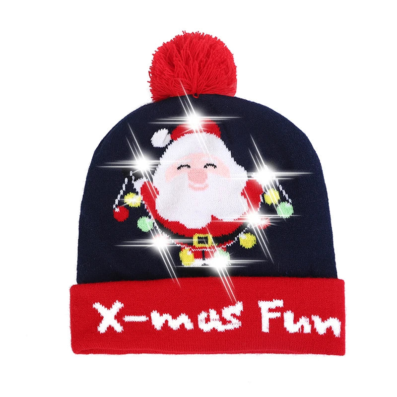 NEW 50 Designs LED Christmas Hats Beanie New Year Knitted Illuminate Warm Hat Christmas Tree Snowman Kids Adults Hat