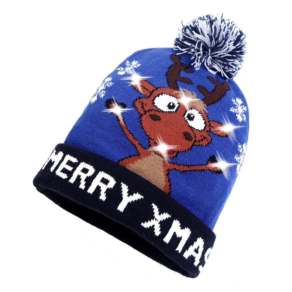 NEW 50 Designs LED Christmas Hats Beanie New Year Knitted Illuminate Warm Hat Christmas Tree Snowman Kids Adults Hat