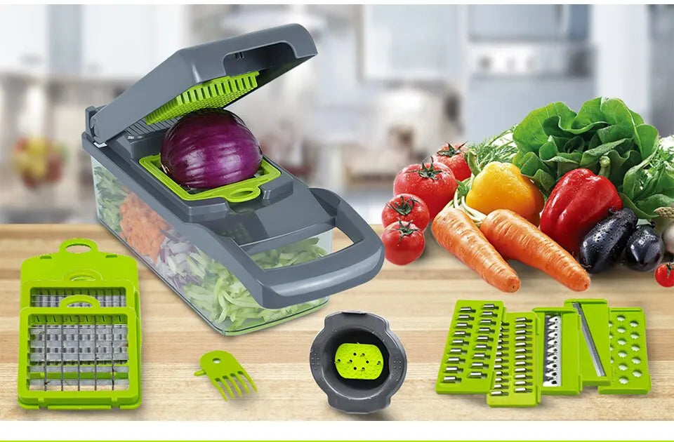 1Pc Green Black 12 in 1 Multifunctional Vegetable Slicer Cutter