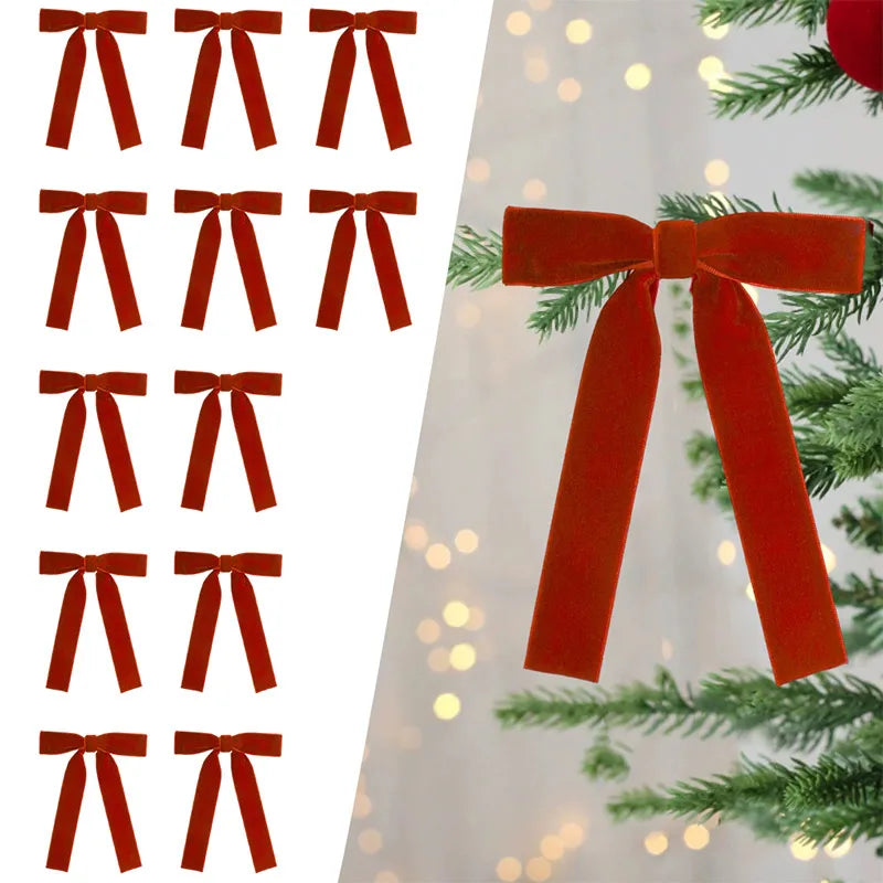 12PCS Velvet Bows Vintage DIY Christmas Tree Decoration Ribbon Bow Cable Tie Gift Wrapping Bows Christmas Decorations Sale 2025