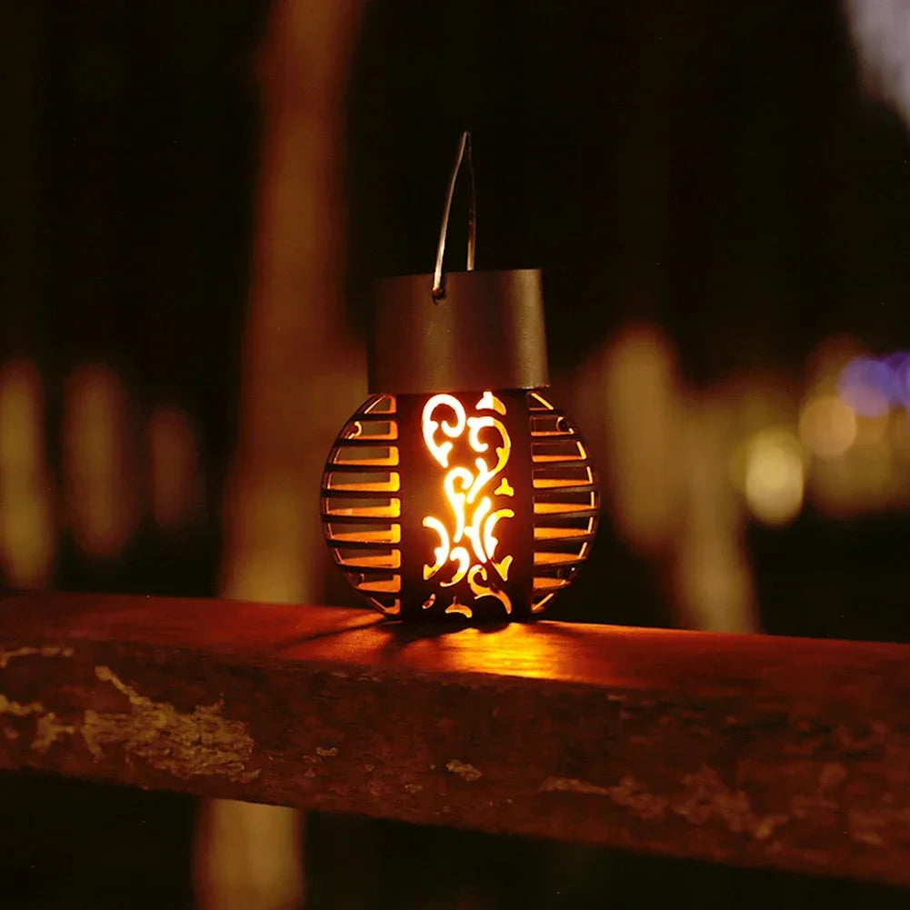 Solar LED Outdoor Flame Effect Hanging Lantern Out Waterproof Garden Decoration Lamp Solar Fairy Light For Patio Garden Yard