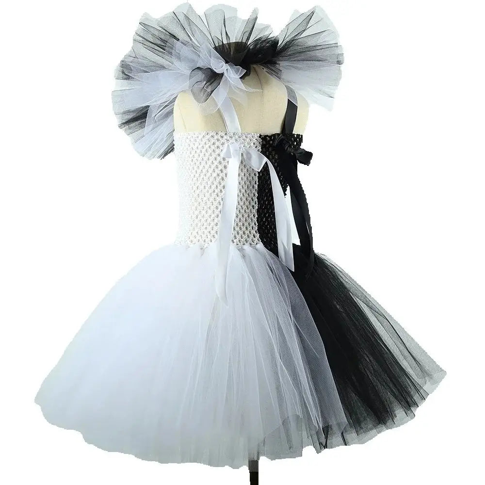 2025 Halloween Festive Party Girls Cosplay Black and White Witch Sleeveless Clown Lace Vampire Clothing Plus Accessories Set