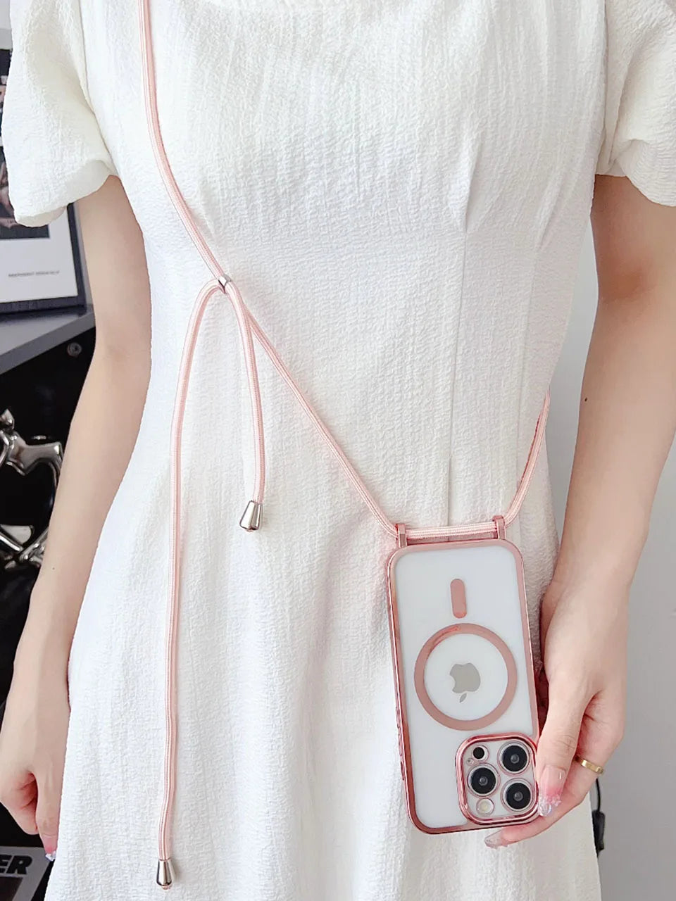 Luxury Phone Charm Strap For Magsafe Magnetic Case For iPhone 15 14 13 12 11 Pro Max 15 Plus Wireless Charging Cover Hange Rope