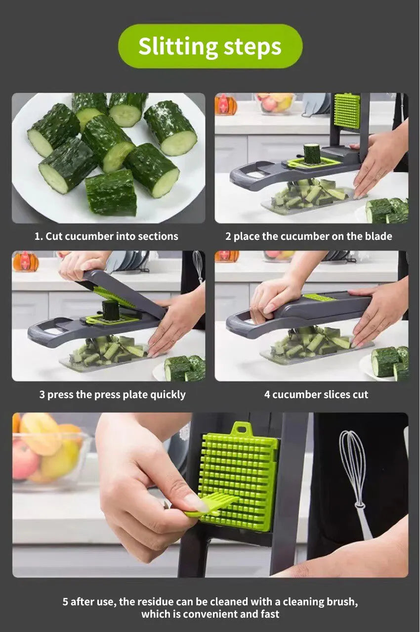 1Pc Green Black 12 in 1 Multifunctional Vegetable Slicer Cutter