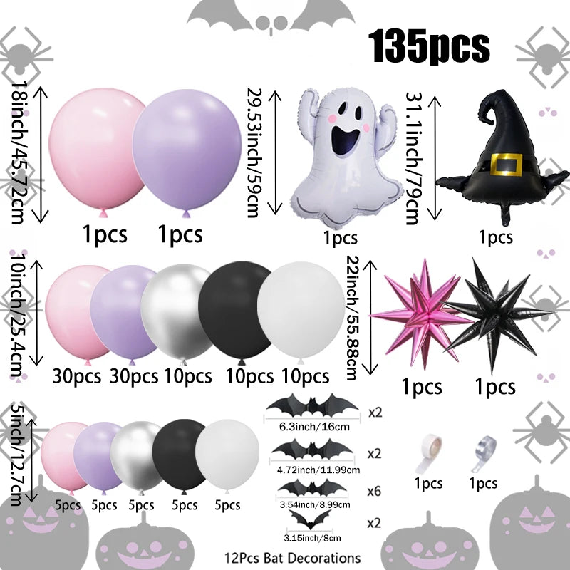 Halloween Balloon Arch Set Includes Spooky and Witch Hat Foil Balloons for Birthday Party Halloween Decoration