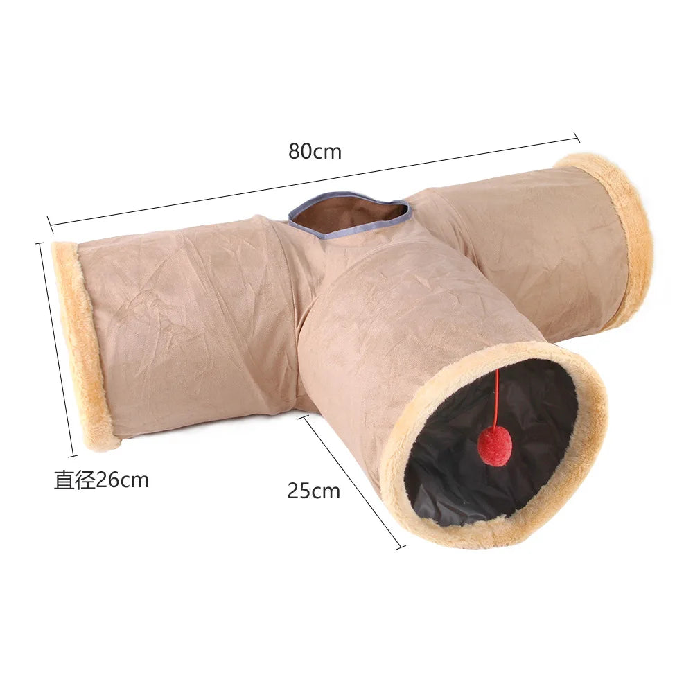Collapsible Cat Winter Suede Tunnel for Puppy Rabbit Kitten Play Chase Hide Tunnel,Interactive Bedding Toy in 2 ways,3 ways, Cro