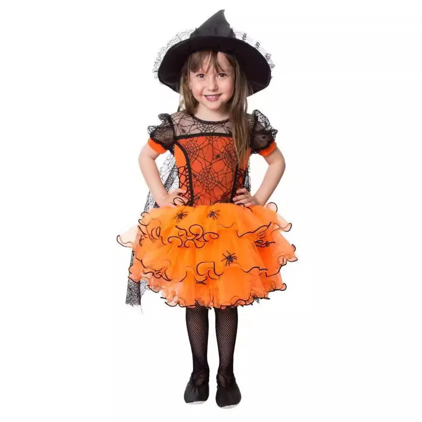 Baby Halloween Costume Girls Princess Spider Mesh Dress Children Vampire Performance Elegant Clothes Witch Dresses 1-6 Y