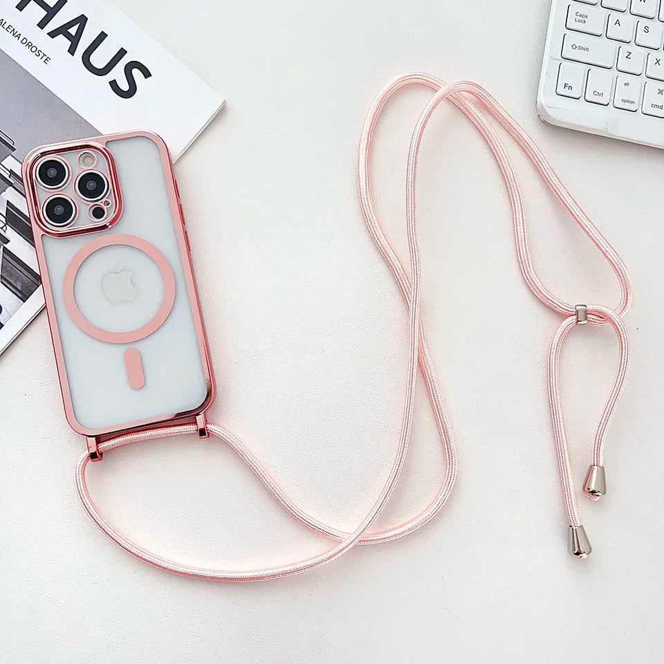 Luxury Phone Charm Strap For Magsafe Magnetic Case For iPhone 15 14 13 12 11 Pro Max 15 Plus Wireless Charging Cover Hange Rope