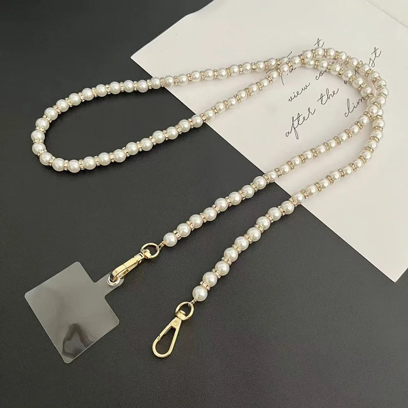 Korean Luxury Mobile Phone Corssbody Lanyard Pearl Bracelets Chain For iPhone 14 15 pro max Samsung Flip 4 S21 s22 S23 Ultra
