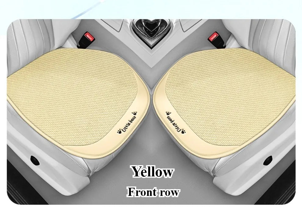3pcs, Breathable Car Seat cushion - PU Leather + Cool Ice Rattan Weave, Playful Embroidery