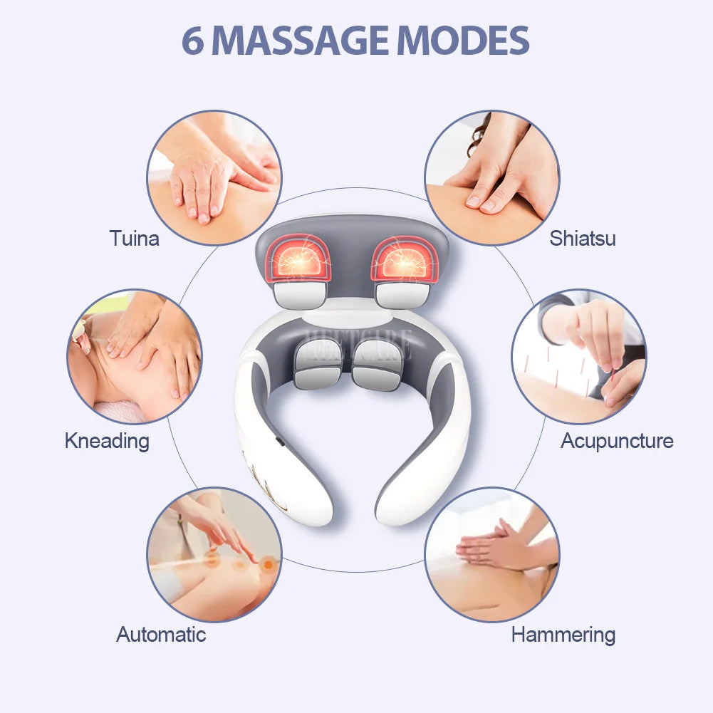 Smart Back Neck Massager with Heating TENS Pulse Cervical Muscle Massage Wireless Shoulder Relief Pain Health Care