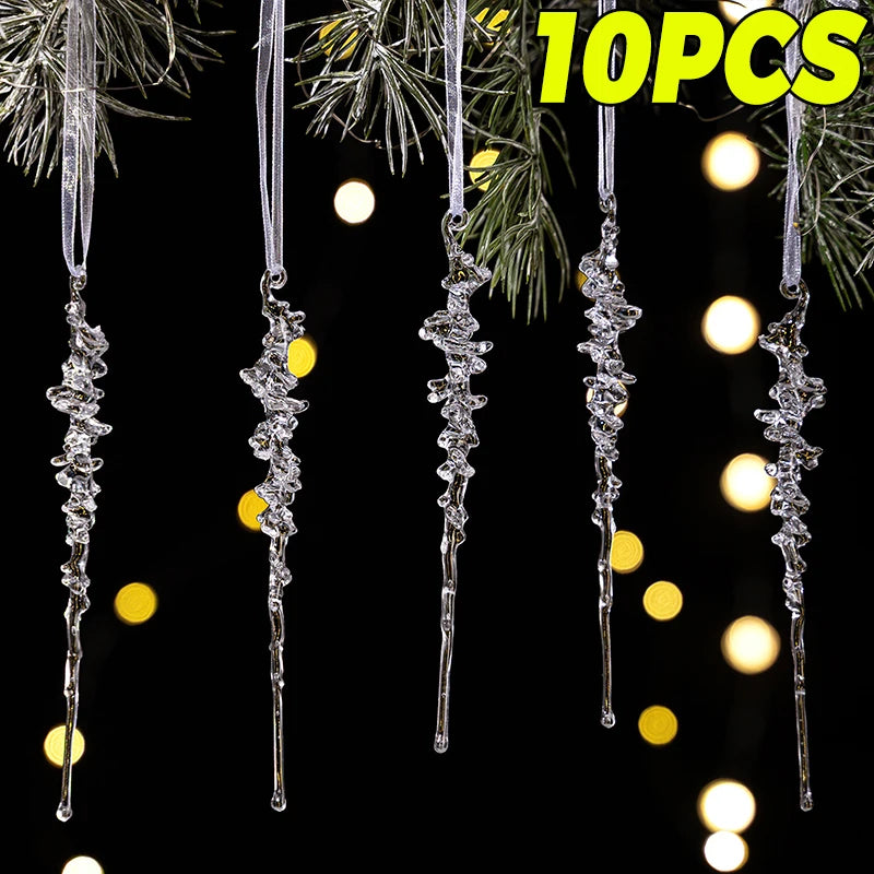 Christmas Acrylic Snowflake Clear Simulation Icicle Ornaments Xmas Tree Hanging Pendants DIY Winter New Year Party Decoration