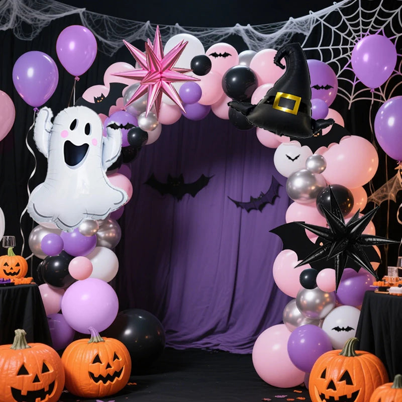 Halloween Balloon Arch Set Includes Spooky and Witch Hat Foil Balloons for Birthday Party Halloween Decoration