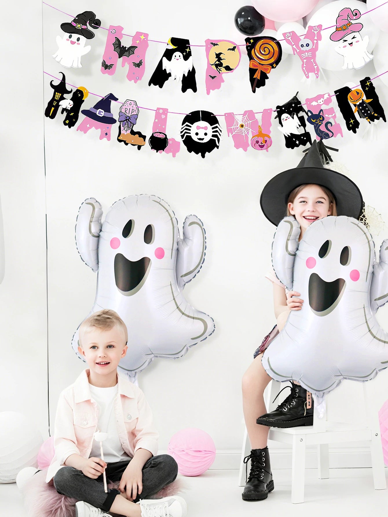 3pcs Halloween pink theme set, suitable for Halloween party supplies, ghost party, home decoration Halloween supplies