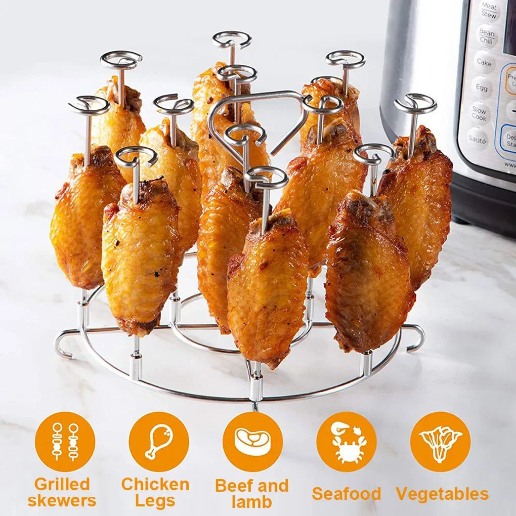 6Qt/8Qt Air Fryer Skewer Stand Vertical Multi-pin Stainless Steel BBQ Holder Air Fryer Accessories for Grilling Kitchen Kabobs