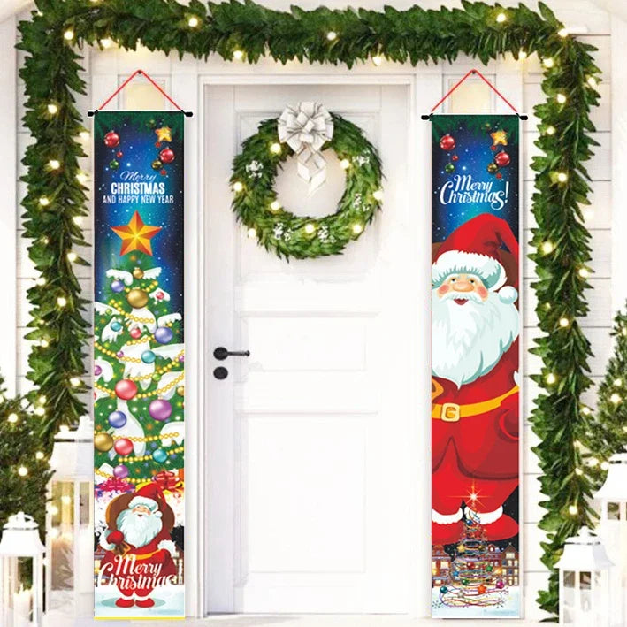 2Pc/set Christmas Door Hanging Banner Santa Claus Snowman Walnut Guards Merry Christmas Door Ornament Decoration New Year 2025