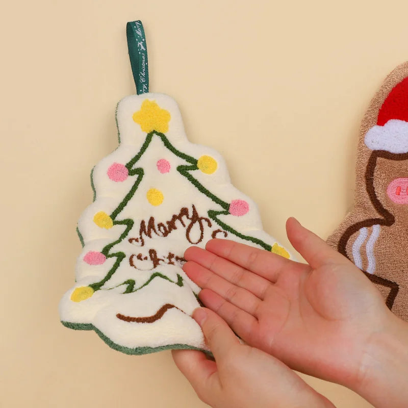 Christmas Hand Towel Cartoon Gingerbread Man Snowman Coral Fleece Towel Christmas Home Kitchen Bathroom Decoration Xmas Gifts