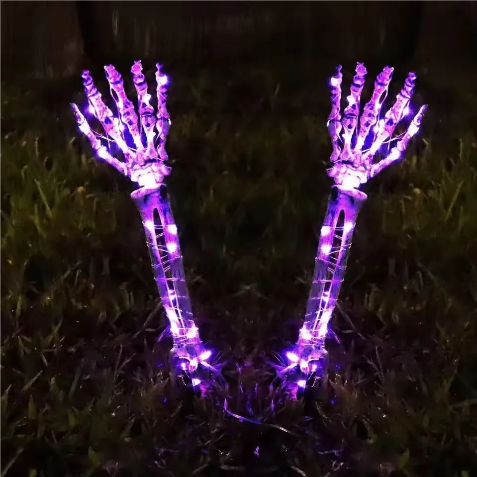 2PC Solar Powered Ghost Hand Ground Plug-in Stake Light Outdoor Waterproof LED Garden Light Horror Decoration Lamp For Halloween