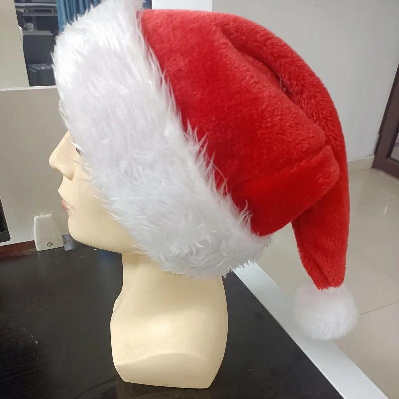 Plush Christmas Santa Hat - Unisex Red Hat for Adults & Kids,Xmas New Year Party Decoration Supplies,Long Plush Festive Gift Hat