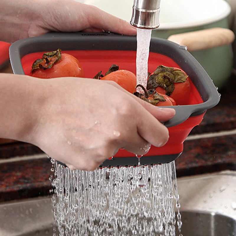 2022 Foldable Vegetable Washing Basket Vegetable Fruit Filter Portable Colander Collapsible Drainer Kitchen Accessories Gadgets