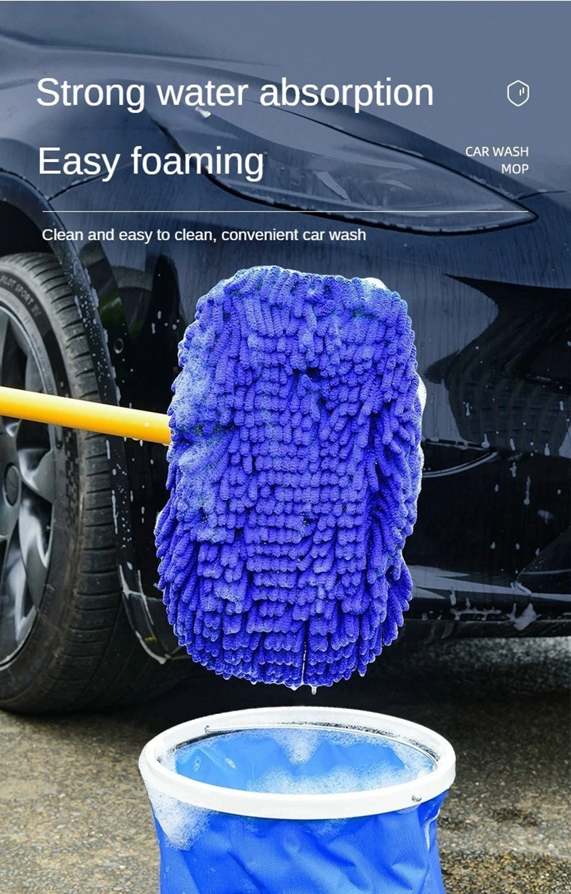 LEIBOO Car Wash Mop Cleaning Brush Telescoping Long Handle Cleaning Mop Retractable Bent Bar Car Wash Brush Car Cleaning Tools