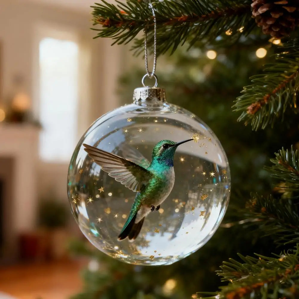 8CM Christmas Transparent Acrylic Ball Cardinal/Hummingbird Pattern Creative Christmas Tree Decoration Hanging Pendant For Home
