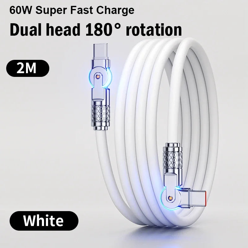 60W PD USB C To Type C Cable Elbow 180 Degree Rotation Super Fast Charge For Samsung S24 S23 S22 Ultra Huawei Laptop Data Sync