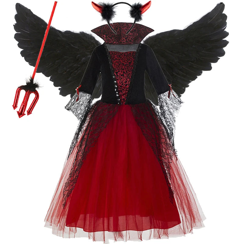Girl Vampire Halloween Dress for Kid Ghost Bride Gothic Cosplay Vampire Costume Dress for Kids Carnival Outfit Black Red Clothes
